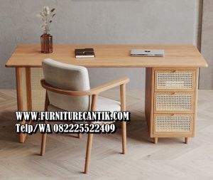 Meja Belajar Kayu Jati Minimalis Modern Natural