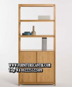 Rak Buku Minimalis Estetik Kayu Jati
