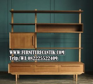 Rak Buku Minimalis Kayu Jati Modern Mewah