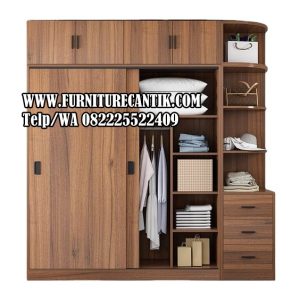 Lemari Pakaian Kayu Jati Modern Pintu Sliding