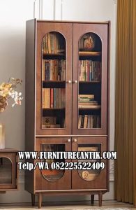 Lemari Buku Kayu Jati Desain Modern Terbaru