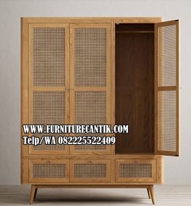 Lemari Pakaian Minimalis Modern Pintu Rotan