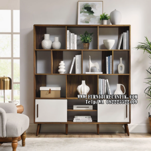 Lemari Rak Buku Kayu Jati Modern Cantik