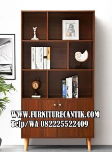 Rak Buku Modern Vertikal Mewah Jati
