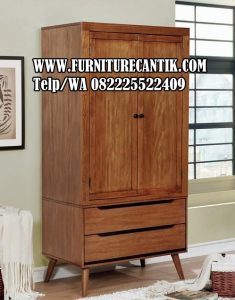 Lemari Pakaian Minimalis Kayu Jati 2 Pintu
