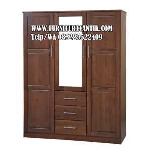Lemari Pakaian Kayu Jati Modern Variasi Kaca