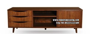 Meja TV Kayu Jati Modern Variasi Laci
