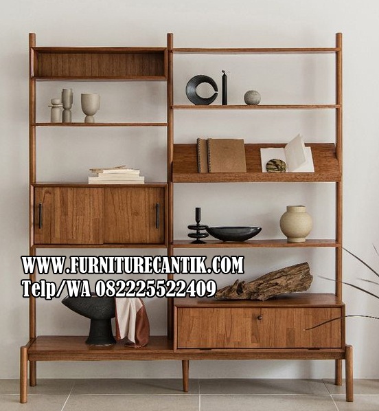 Rak Buku Minimalis Modern Kombinasi Laci