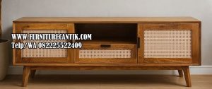 Meja TV Kayu Jati Vintage Variasi Rotan