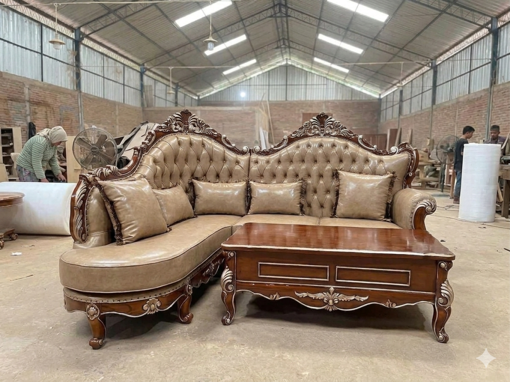 Sofa Sudut Jati Ukir Eksklusif