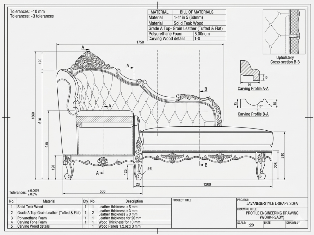 Sofa Sudut Jati Ukir Eksklusif