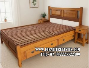 Dipan Minimalis Kayu Jati Slat Bed Modern