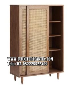 Lemari Pakaian 2 Pintu Rotan Sliding Kayu Jati