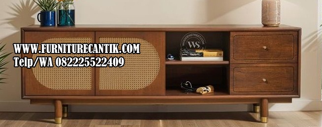 Meja TV Minimalis Rotan Model Vintage